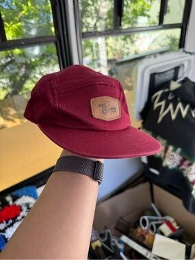Kids Maroon Five-Panel Cap with Leather Patch